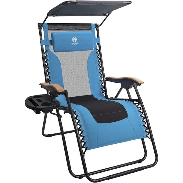 Coastrail Outdoor Zero Gravity Patio Lawn Camping Reclining Chair with Sun Shade And Side Table Support 400lbs