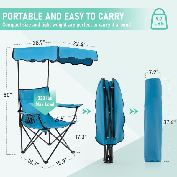 rotinyard-heavy-duty-folding-portable-beach-camping-chair-with-canopy-shade-support-330-lbs-2-2